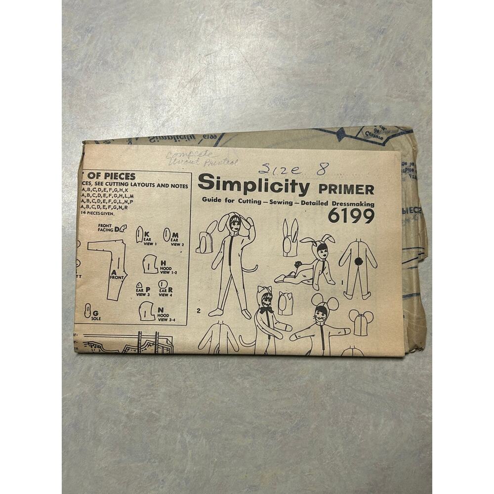 Vintage 1960's Simplicity Primer Pattern #6199 Childs Animal Costumes Size 8